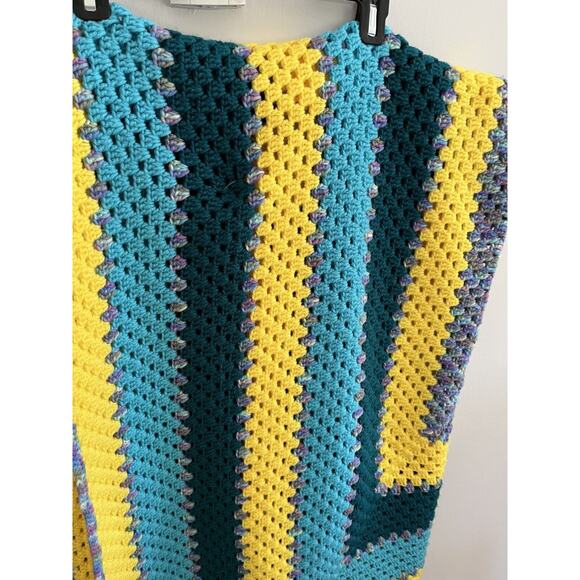 Afghan Throw Blanket Handmade Yellow Blue Purple Green Cottagecore Rustic - Picture 5 of 6